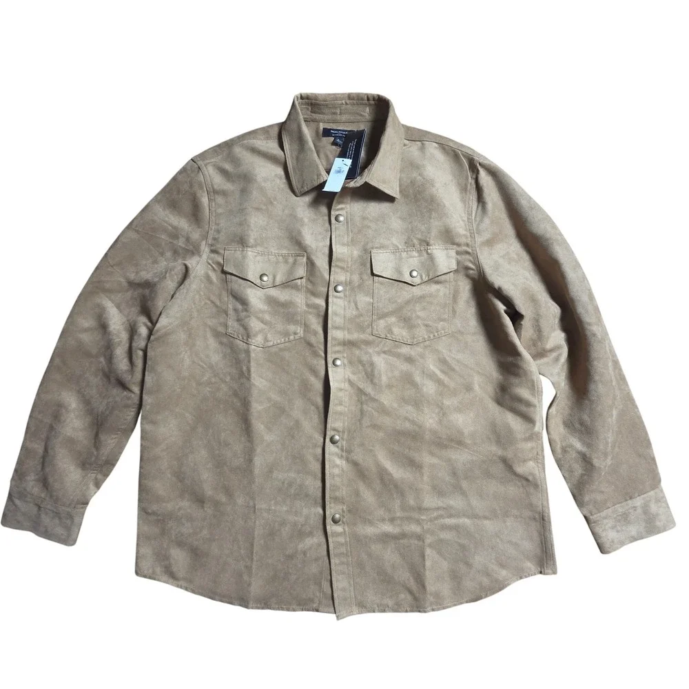 Banana Republic Mens Vegan Suede Shirt Snap Long Sleeve L Utility Minimalist NWT